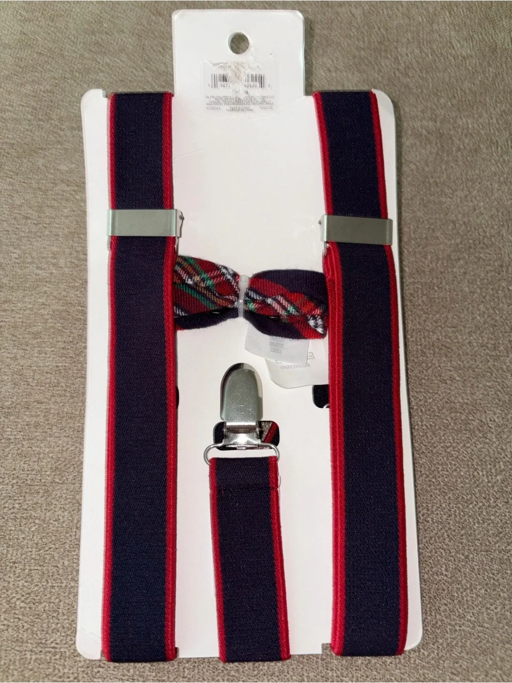 Gymboree Navy and Red Striped Suspenders with Plaid Bow Tie boy size 10-12